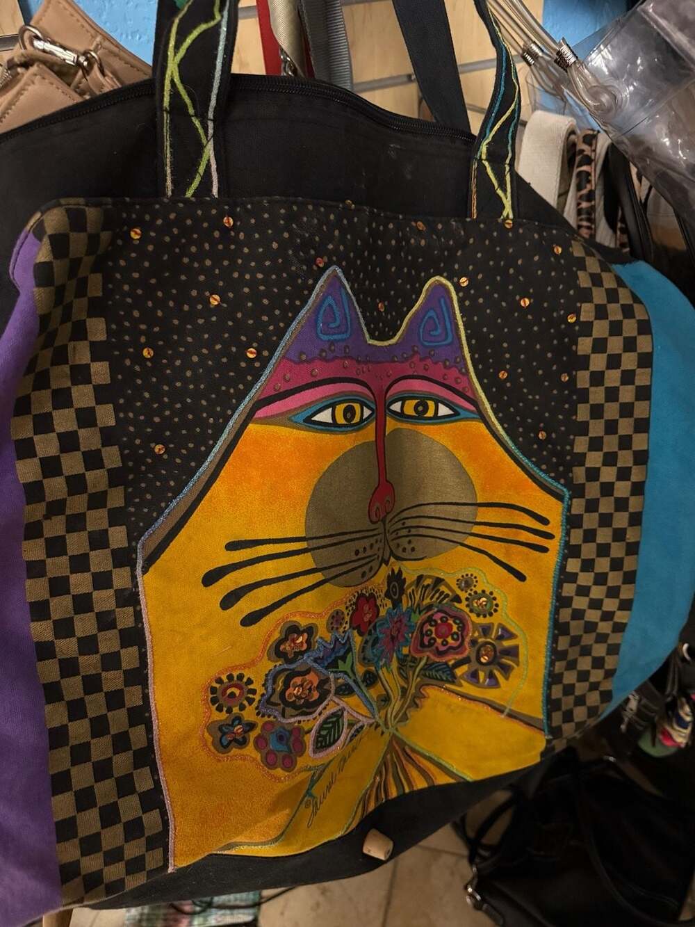 Laurel Burch Kitty Cat Feline Purse Shoulder Bag Handbag Wood Tag Tree Ornament